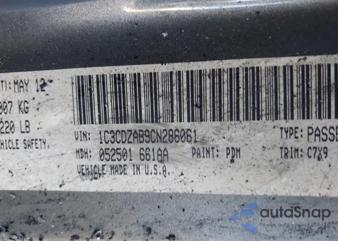 2012 Dodge Avenger Se z USA, uszkodzony, nr VIN 1C3CDZAB9CN286061